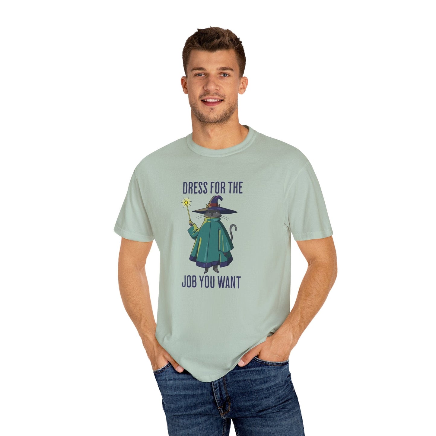 Printify T-Shirt Wizard Cat T-Shirt - Dress For The Job You Want - Comfort Colors