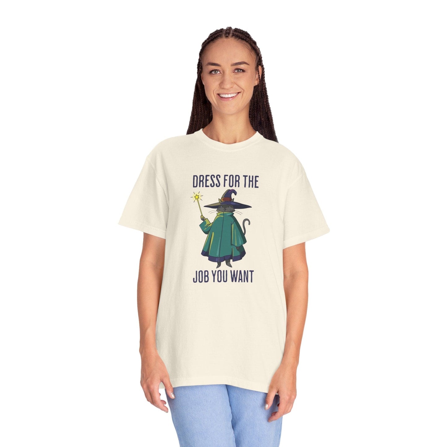 Printify T-Shirt Wizard Cat T-Shirt - Dress For The Job You Want - Comfort Colors
