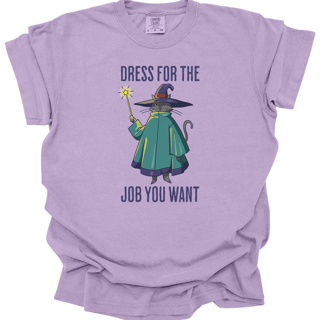 Printify T-Shirt Orchid / S Wizard Cat T-Shirt - Dress For The Job You Want - Comfort Colors