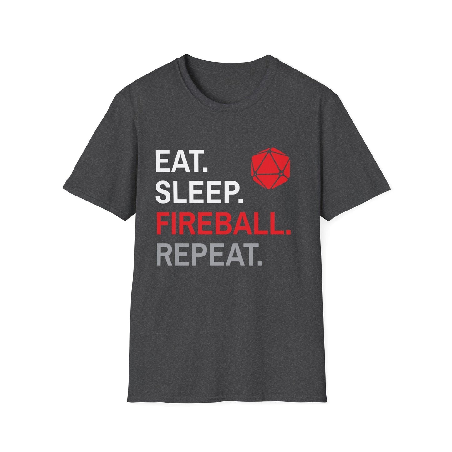 Printify T-Shirt Dark Heather / S Wizard Class T-Shirt – 'Eat, Sleep, Fireball, Repeat'