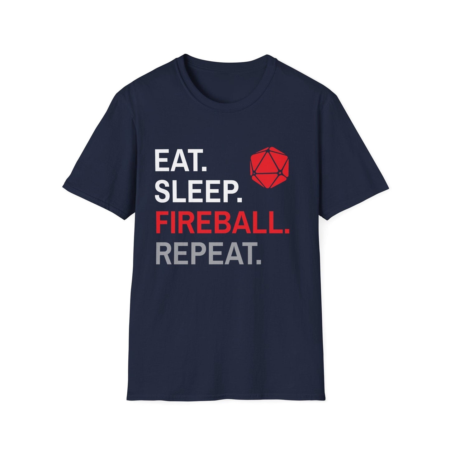 Printify T-Shirt Navy / S Wizard Class T-Shirt – 'Eat, Sleep, Fireball, Repeat'