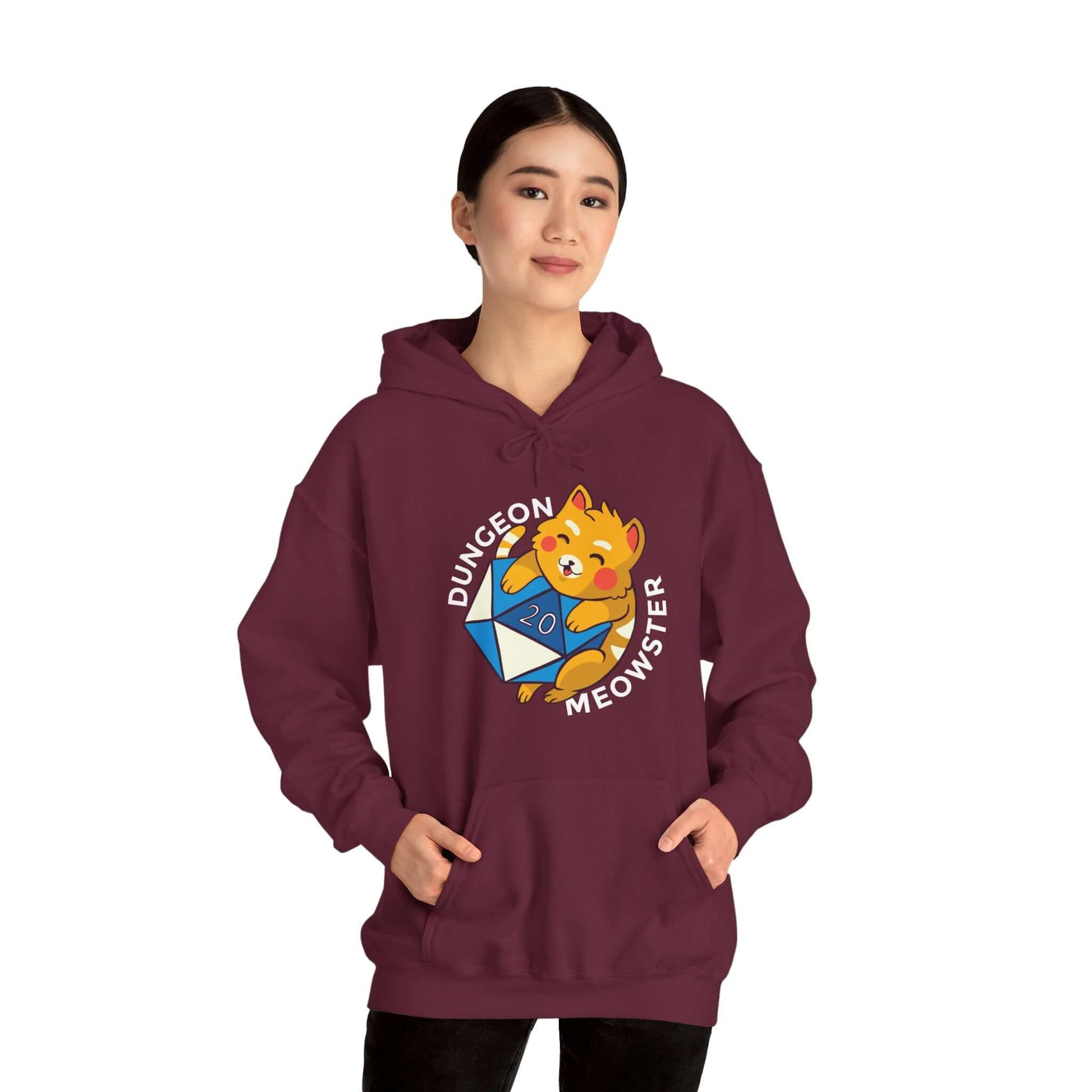 D&D Dungeon Meowster DM Hoodie Color: Maroon Size: S