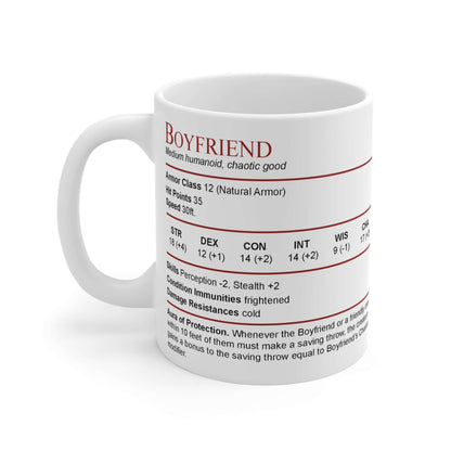 D&D Boyfriend Stat Block Mug Size: 11oz