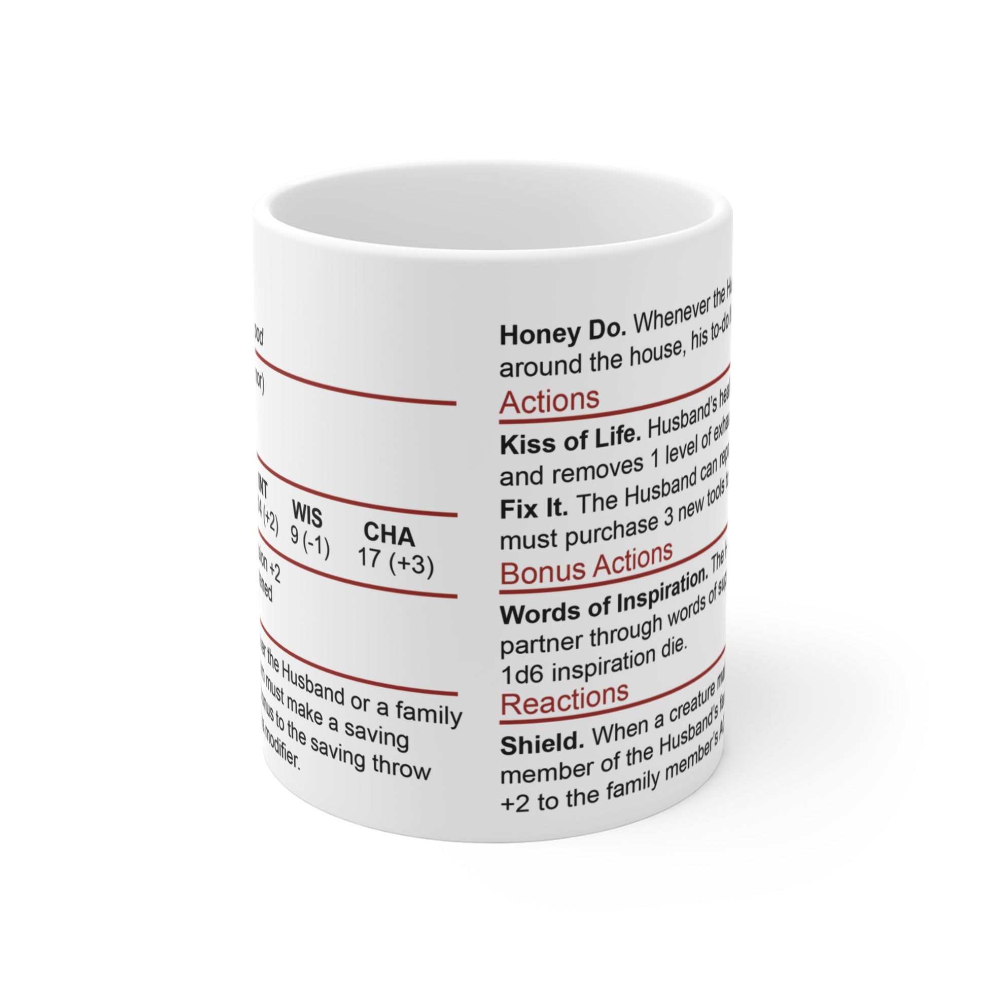 D&D Husband Stat Block Mug Size: 11oz