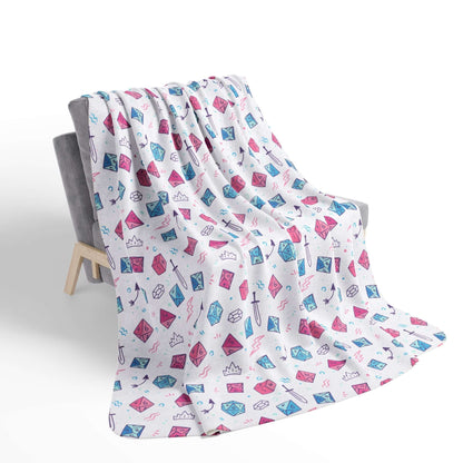 D&D Sherpa Fleece Blanket with Pastel Dice Pattern Size: 50" × 60" Underside Color: Beige