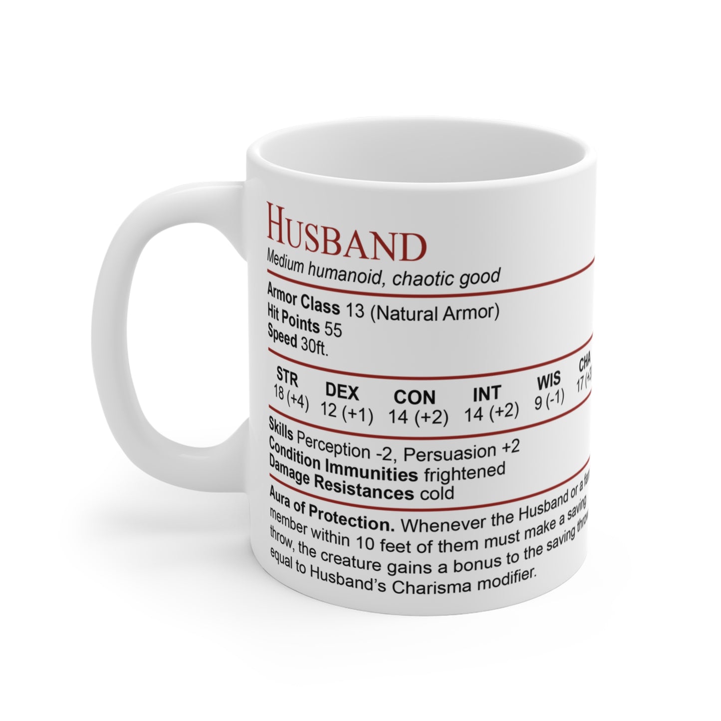 D&D Husband Stat Block Mug Size: 11oz