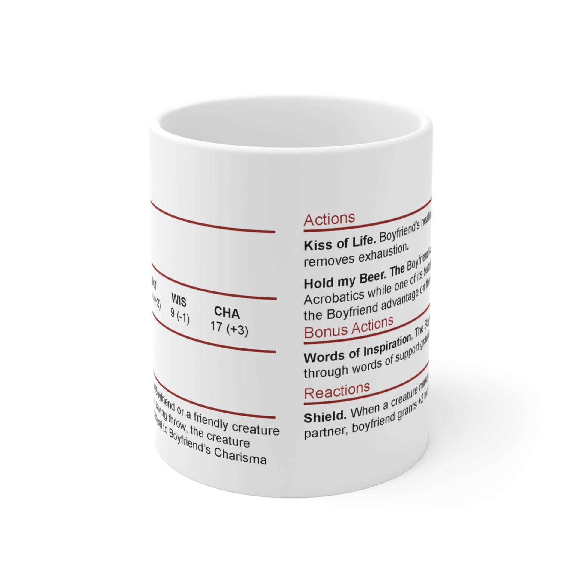 D&D Boyfriend Stat Block Mug Size: 11oz