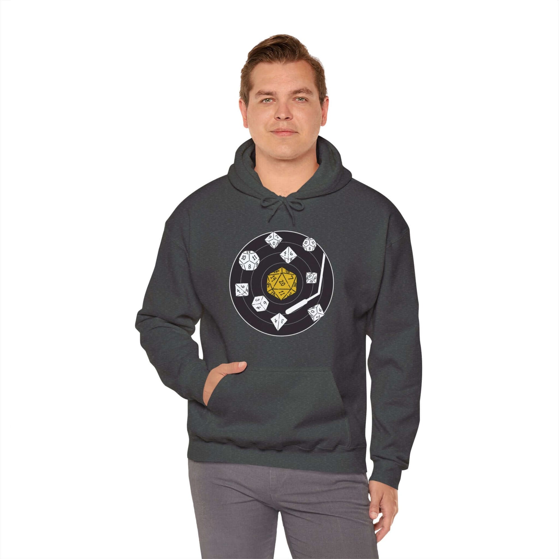 D&D Dice Record Vinyl Hoodie Color: Dark Heather Size: S