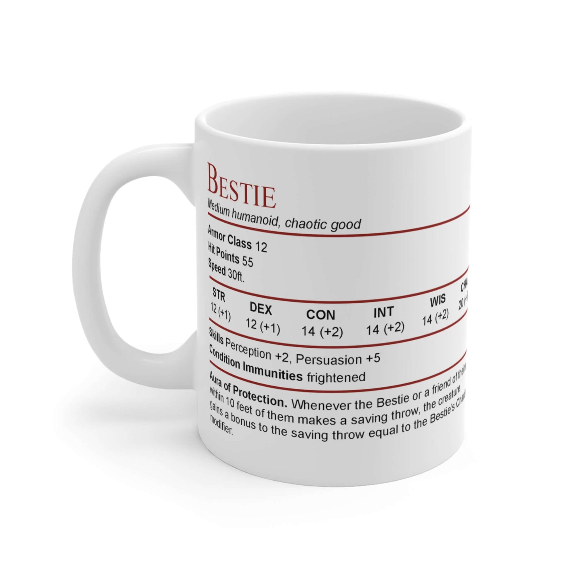 DnD Bestie Stat Block Mug Size: 11oz