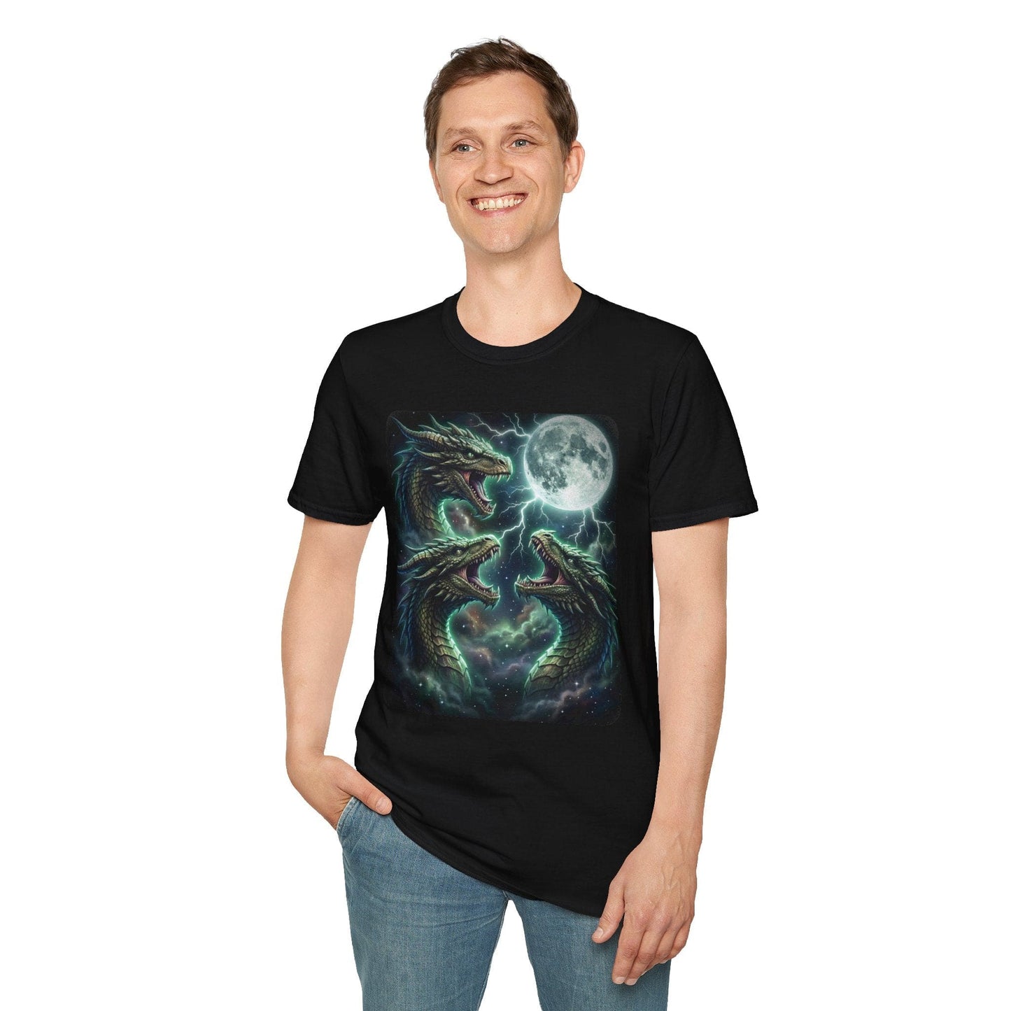Printify T-Shirt 3 Dragon Moon T-Shirt — Triple Serpent Fantasy Graphic Tee