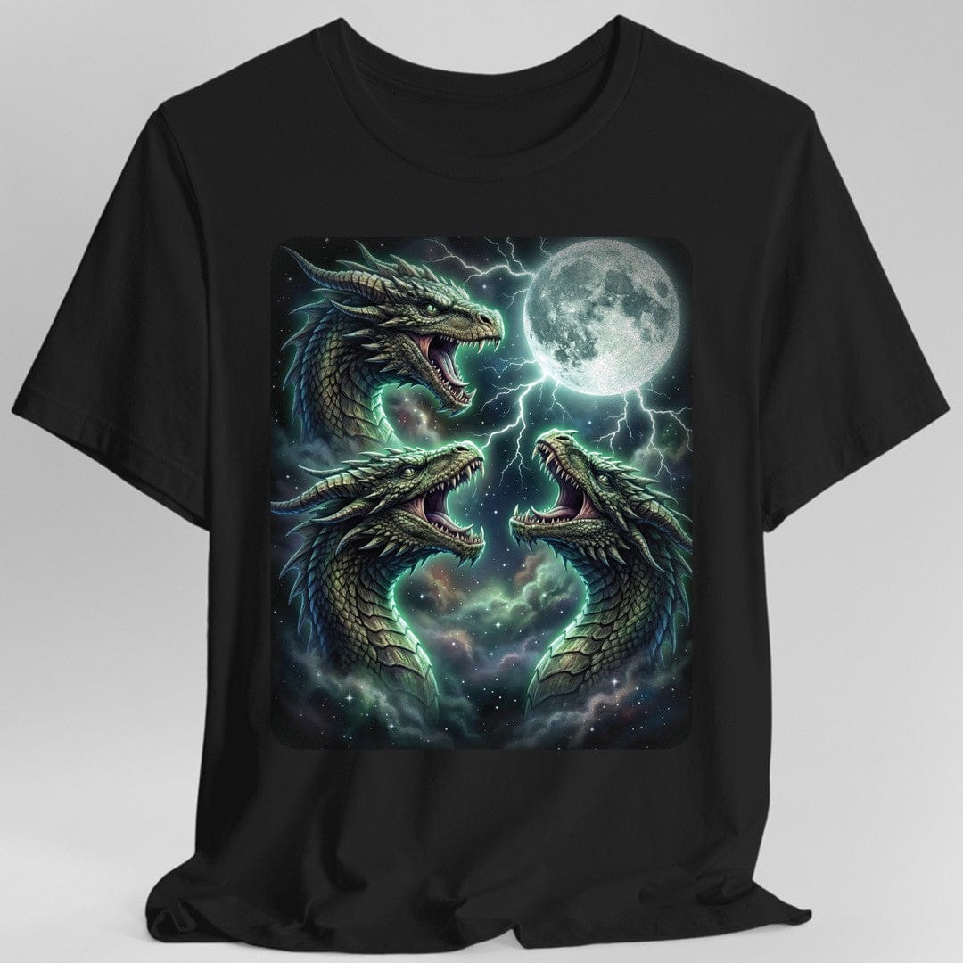 Printify T-Shirt Black / S 3 Dragon Moon T-Shirt — Triple Serpent Fantasy Graphic Tee