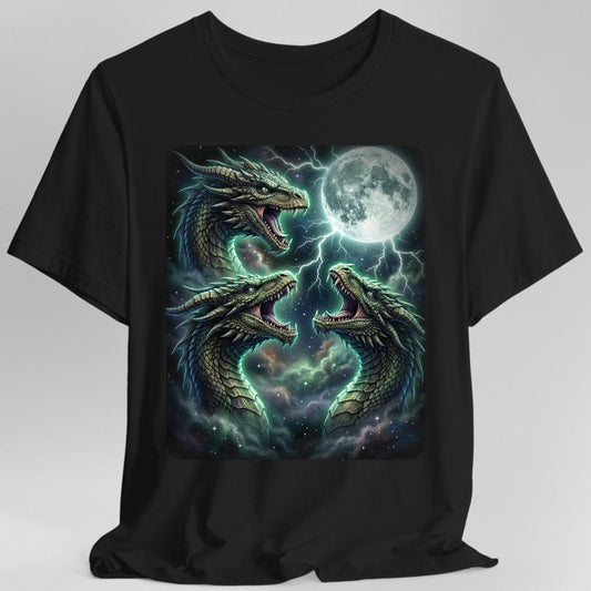 Printify T-Shirt Black / S 3 Dragon Moon T-Shirt — Triple Serpent Fantasy Graphic Tee