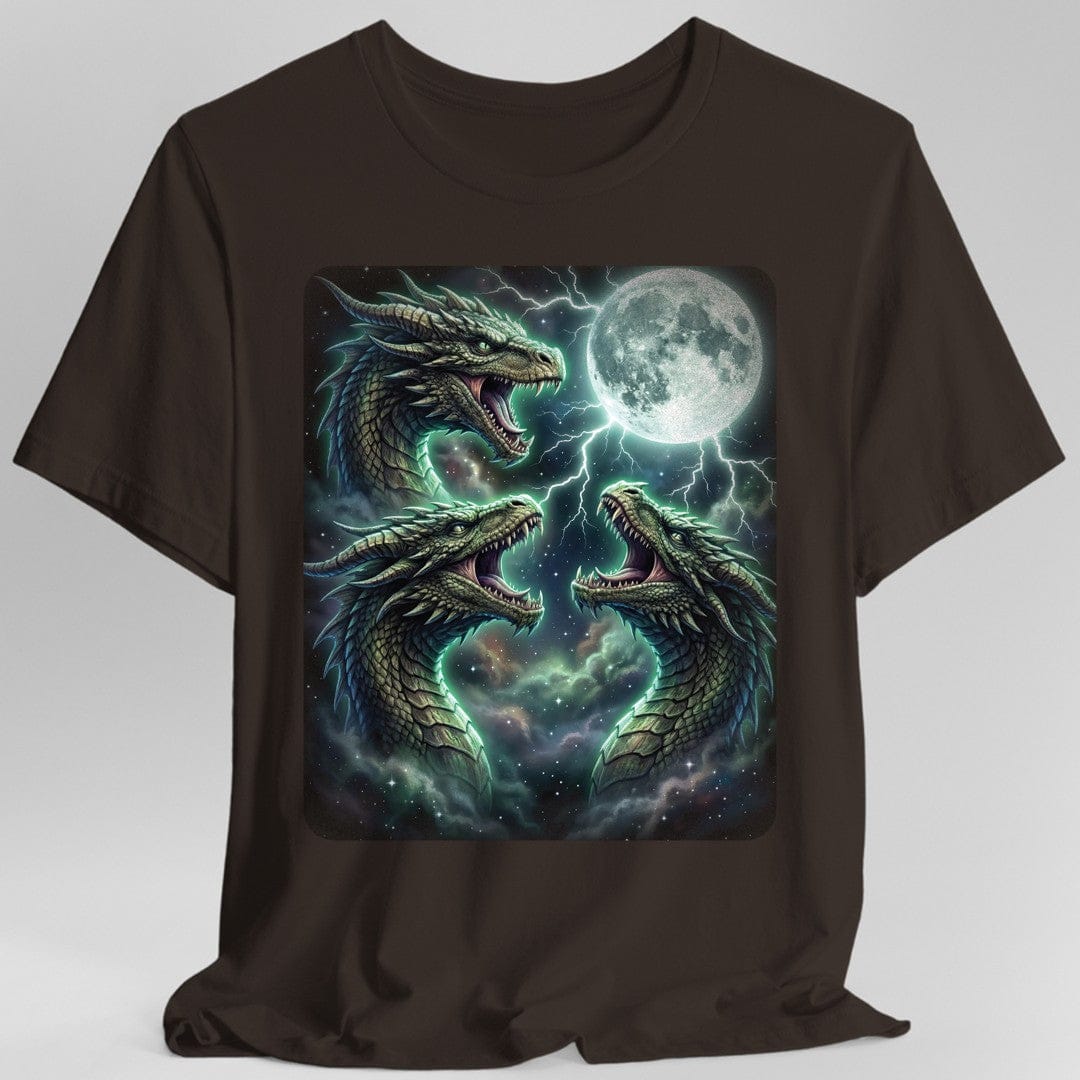 Printify T-Shirt Dark Chocolate / S 3 Dragon Moon T-Shirt — Triple Serpent Fantasy Graphic Tee