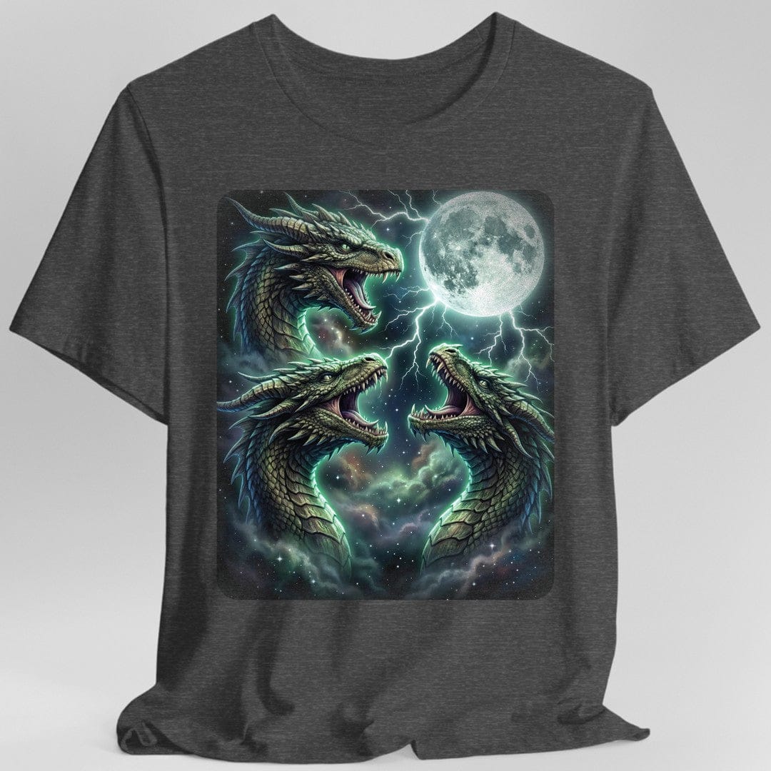 Printify T-Shirt Dark Heather / S 3 Dragon Moon T-Shirt — Triple Serpent Fantasy Graphic Tee