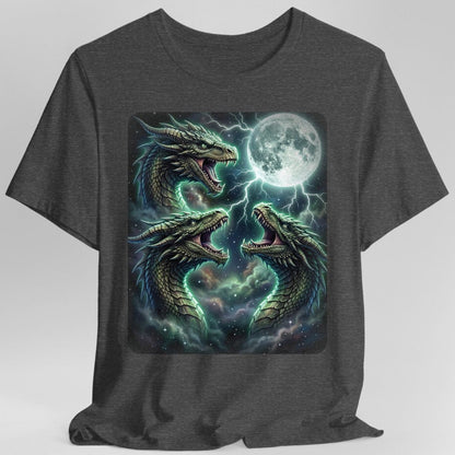Printify T-Shirt Dark Heather / S 3 Dragon Moon T-Shirt — Triple Serpent Fantasy Graphic Tee