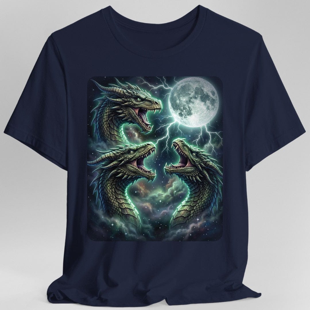 Printify T-Shirt Navy / S 3 Dragon Moon T-Shirt — Triple Serpent Fantasy Graphic Tee