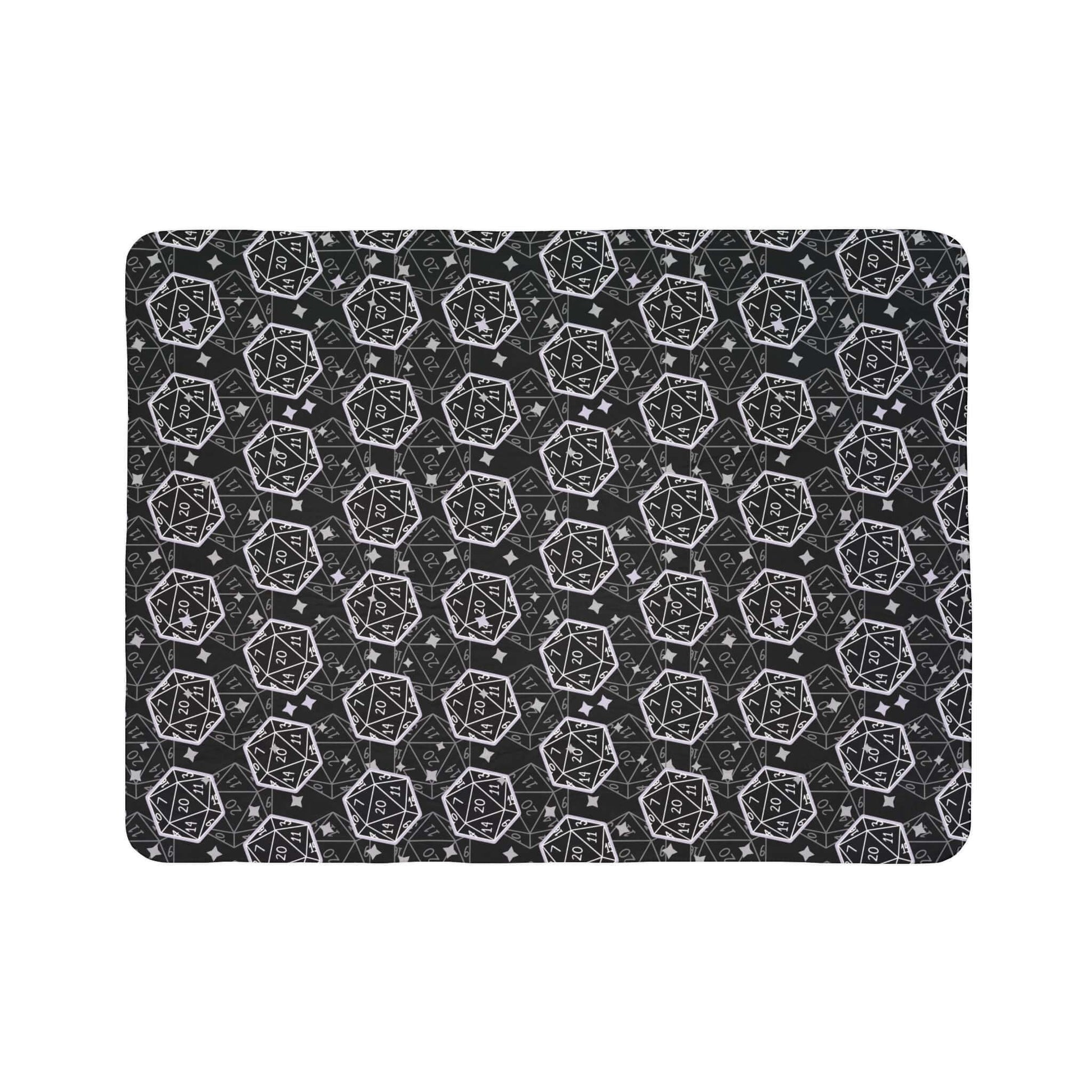 D&D Sherpa Fleece Blanket with B&W Dice Pattern Size: 50" × 60" Underside Color: Grey