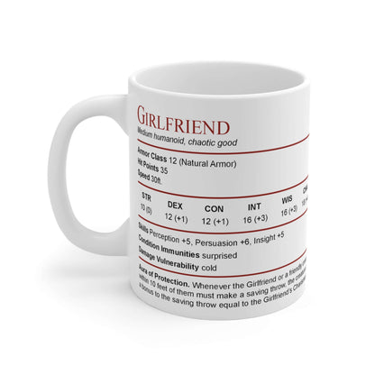 D&D Girlfriend Stat Block Mug Size: 11oz