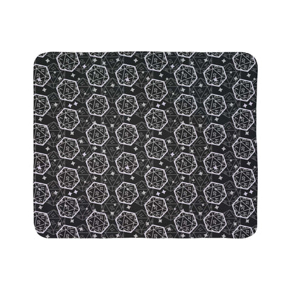 D&D Sherpa Fleece Blanket with B&W Dice Pattern Size: 50" × 60" Underside Color: Grey