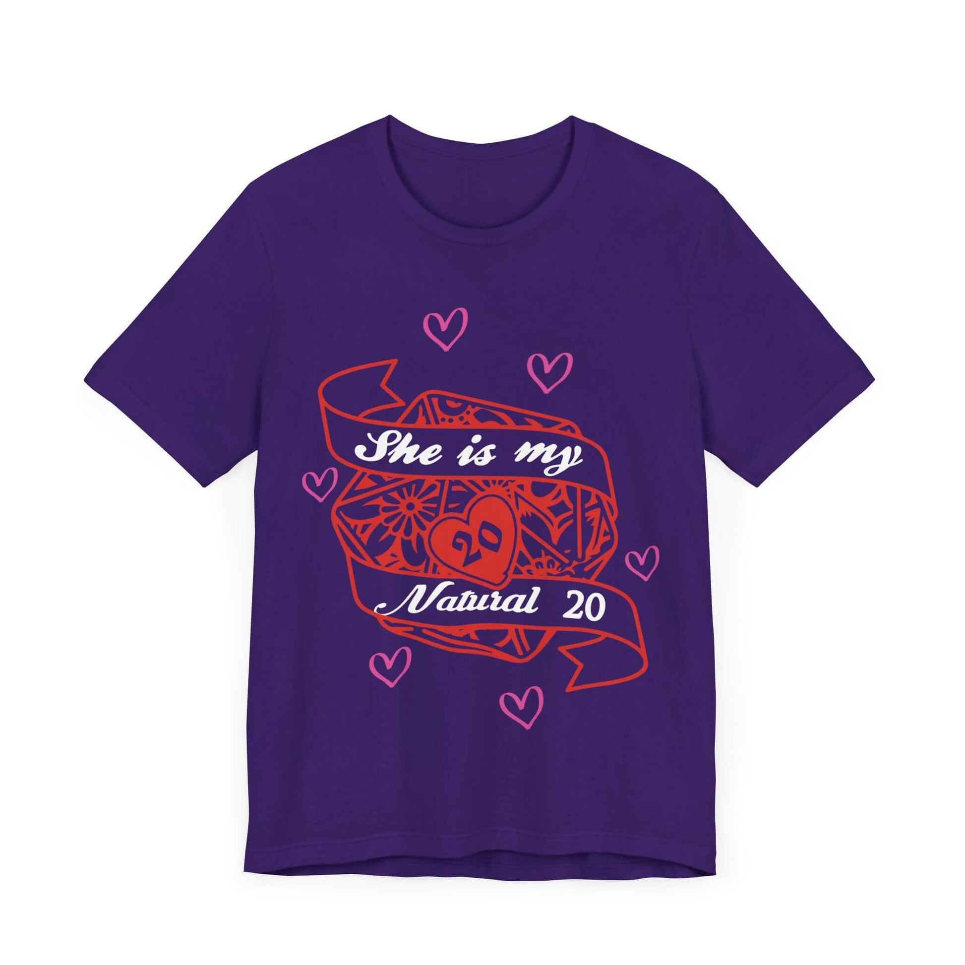 DND Valentines Gift Shirt - She is My Natural 20 - D&D Matching Couples Shirt Color: Team Purple Size: S