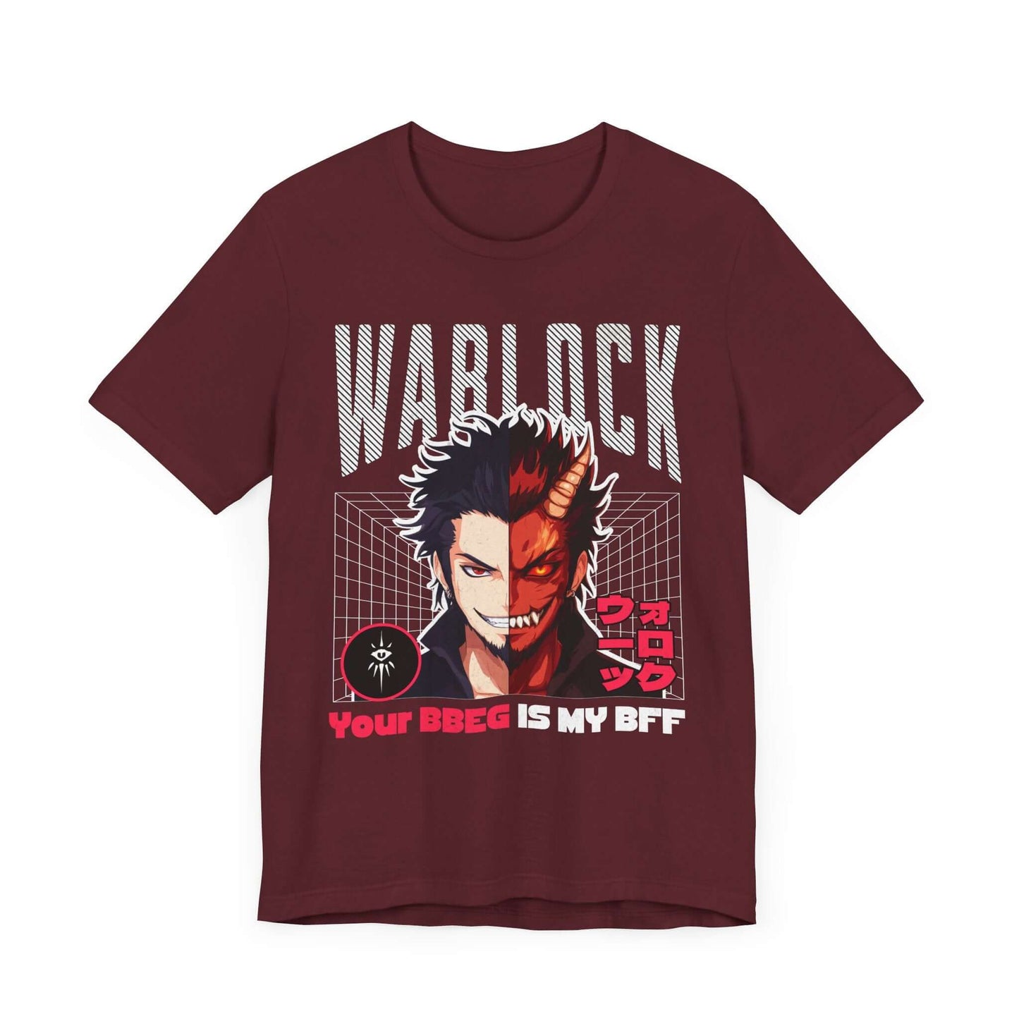 DnD Warlock T-shirt - Your BBEG Is My BFF Color: Maroon Size: S