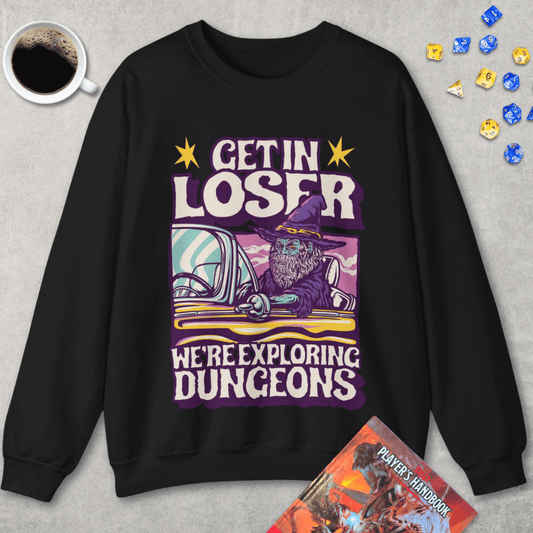 D&D Get In Loser Sweatshirt Size: S Color: Dark Heather