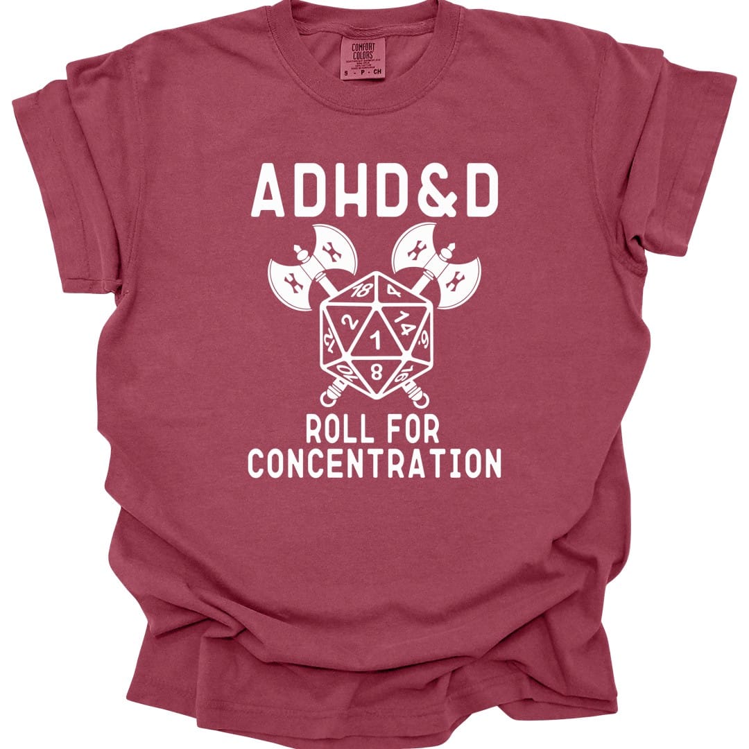 Printify T-Shirt Chili / S ADHD&D Roll For Concentration T-Shirt - Comfort Colors