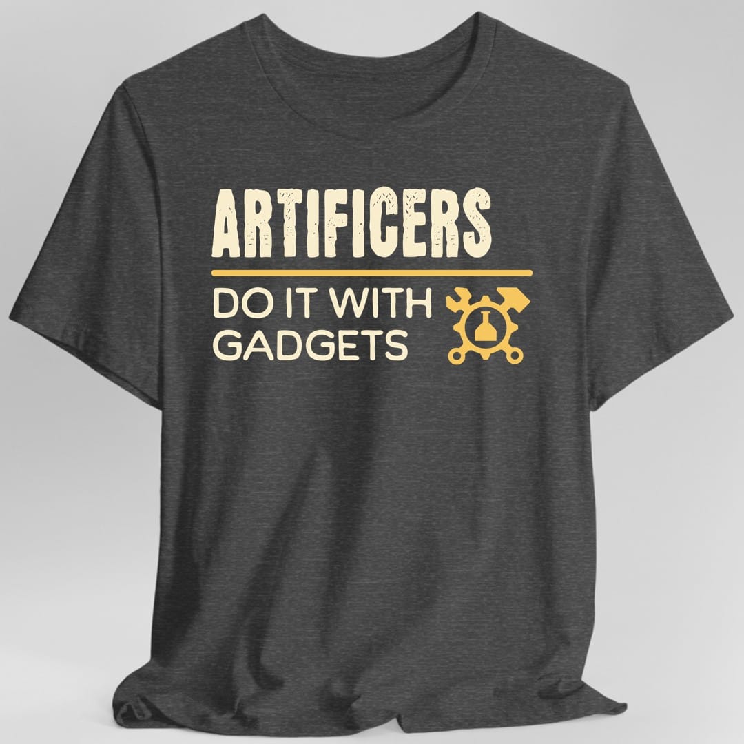 The same Artificers Do It design, on a dark heather t-shirt.