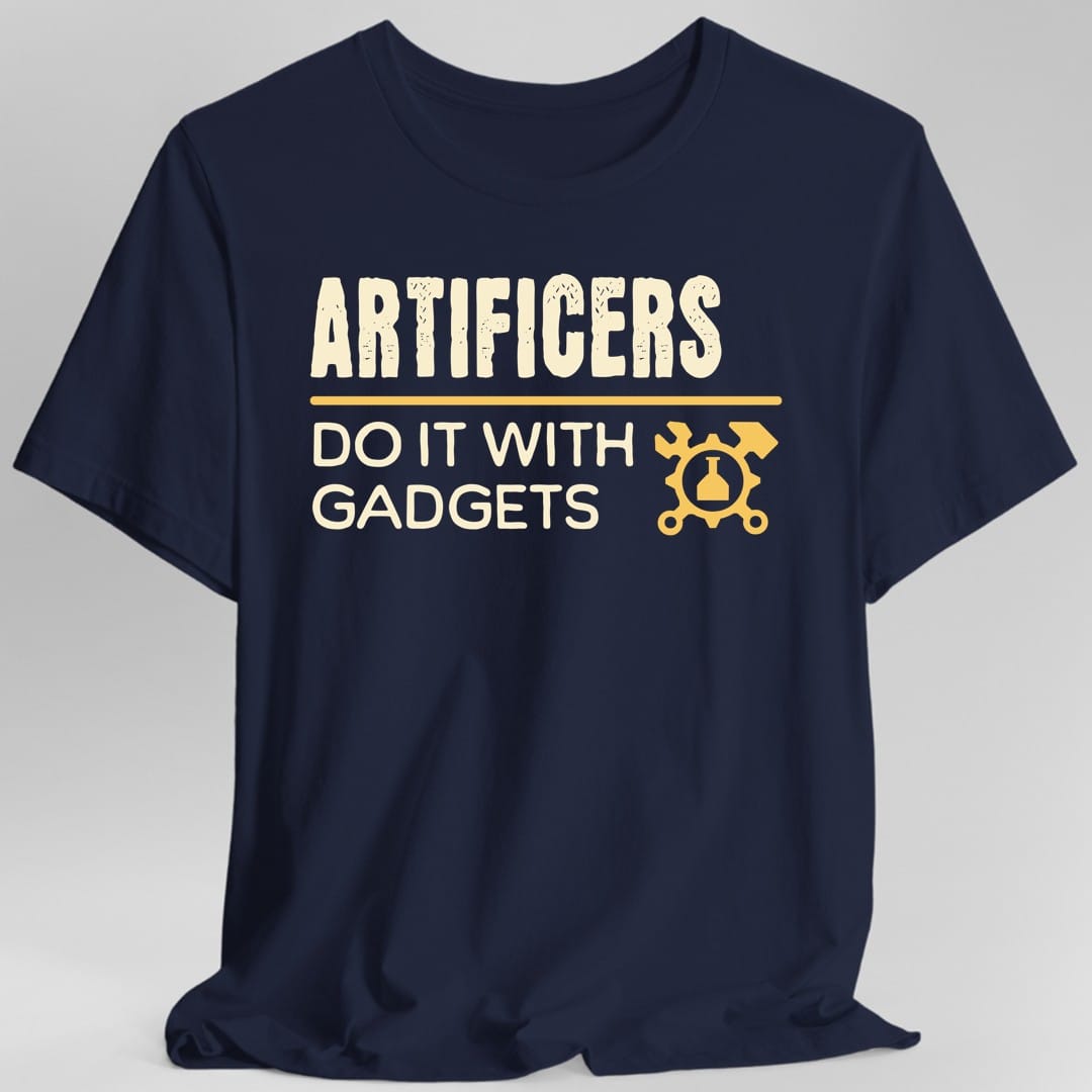 The same Artificers Do It design, on a navy t-shirt.