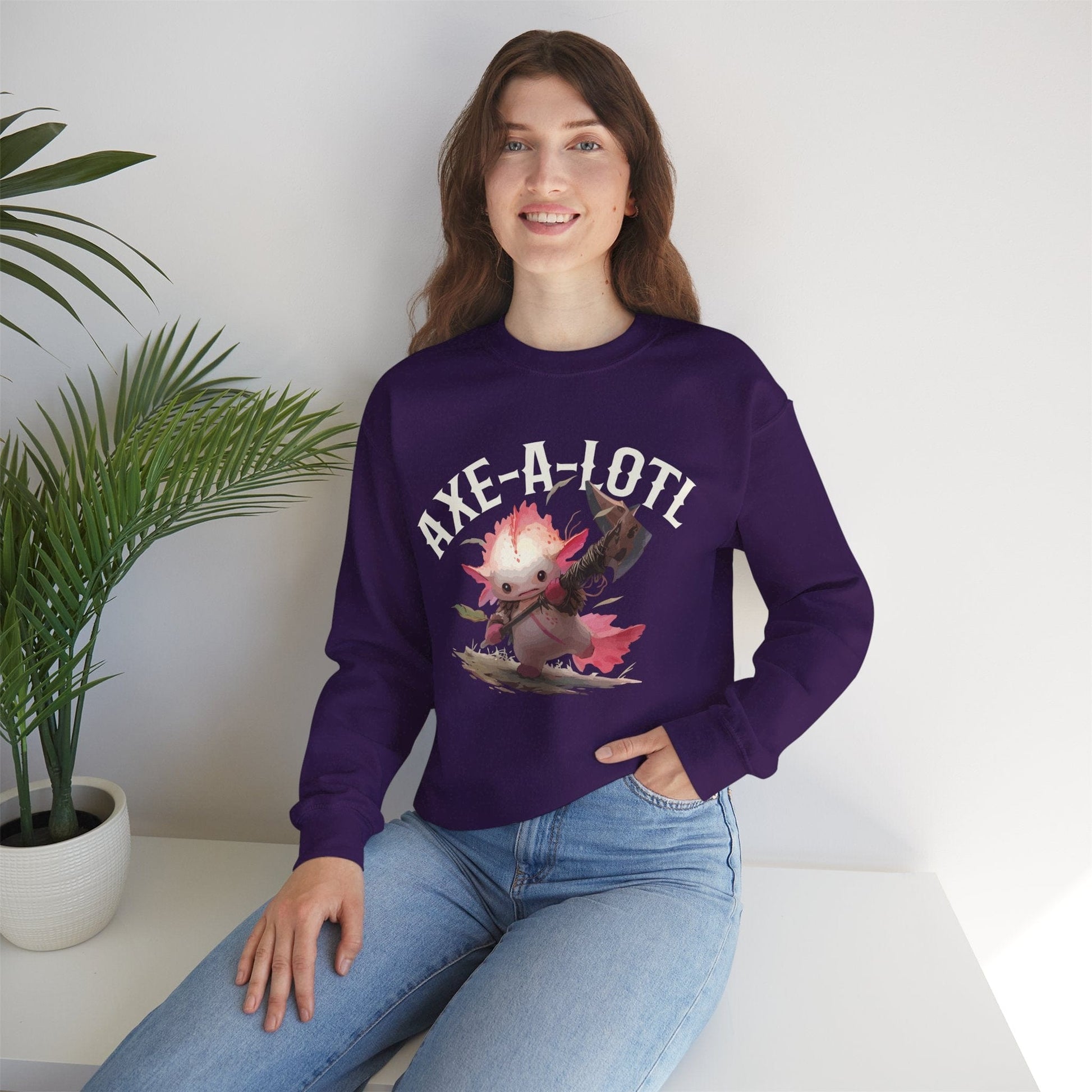 Printify Sweatshirt Axe-A-Lotl Funny Axolotl DnD Sweatshirt