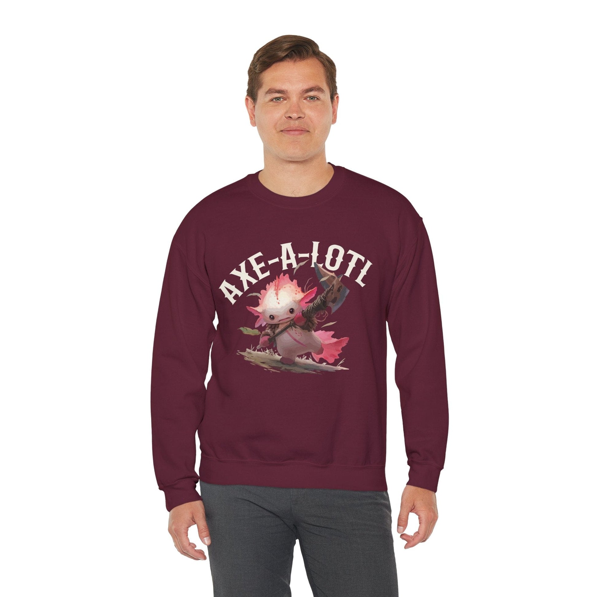 Printify Sweatshirt Axe-A-Lotl Funny Axolotl DnD Sweatshirt