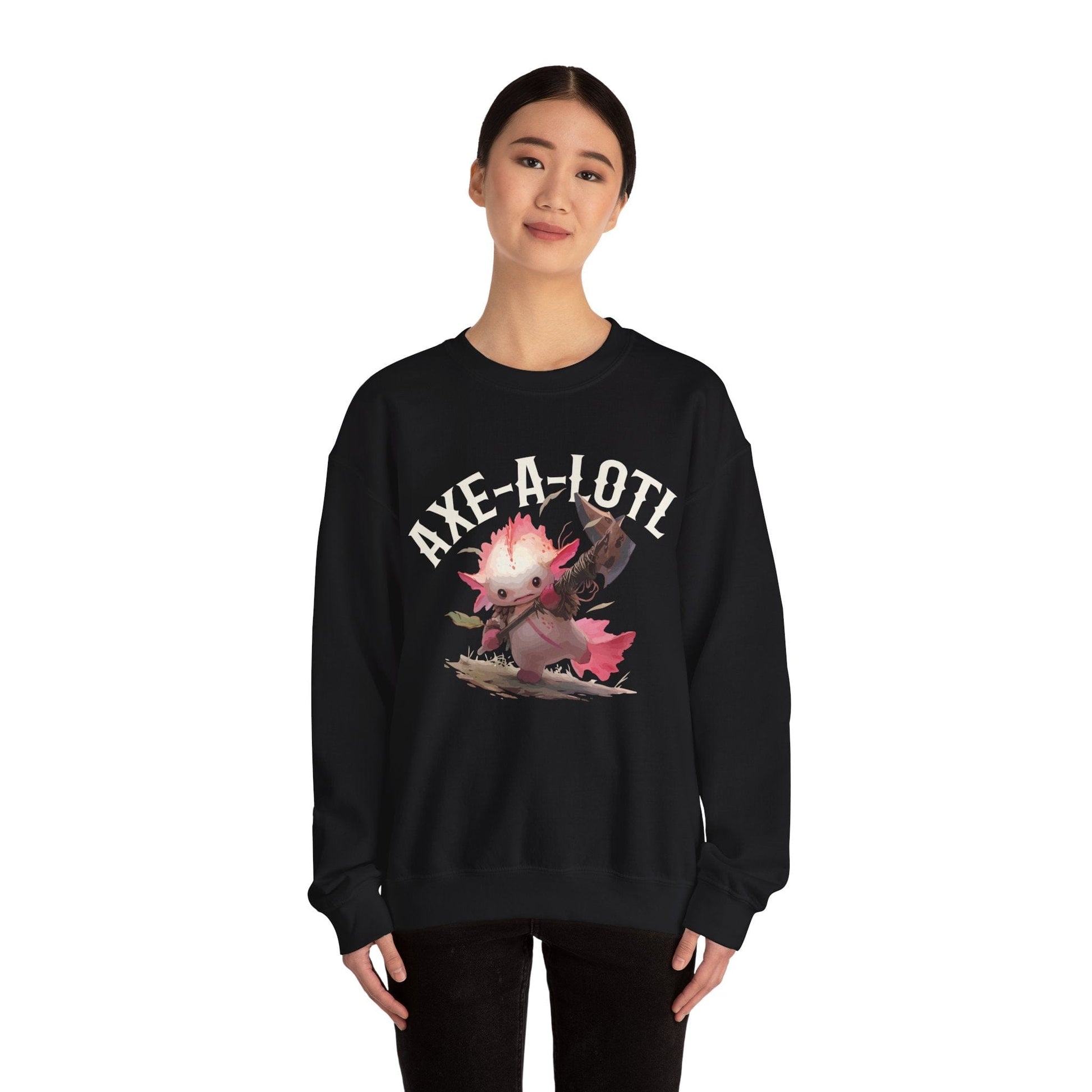 Printify Sweatshirt Axe-A-Lotl Funny Axolotl DnD Sweatshirt