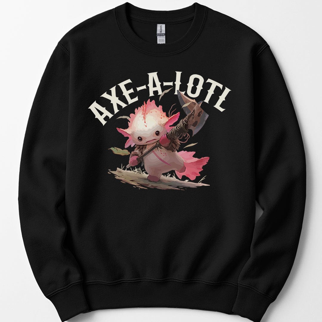 The same Axe-A-Lotl design, on a black sweatshirt.