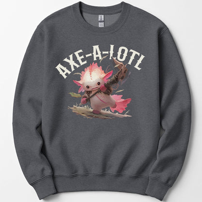 Printify Sweatshirt Dark Heather / S Axe-A-Lotl Funny Axolotl DnD Sweatshirt