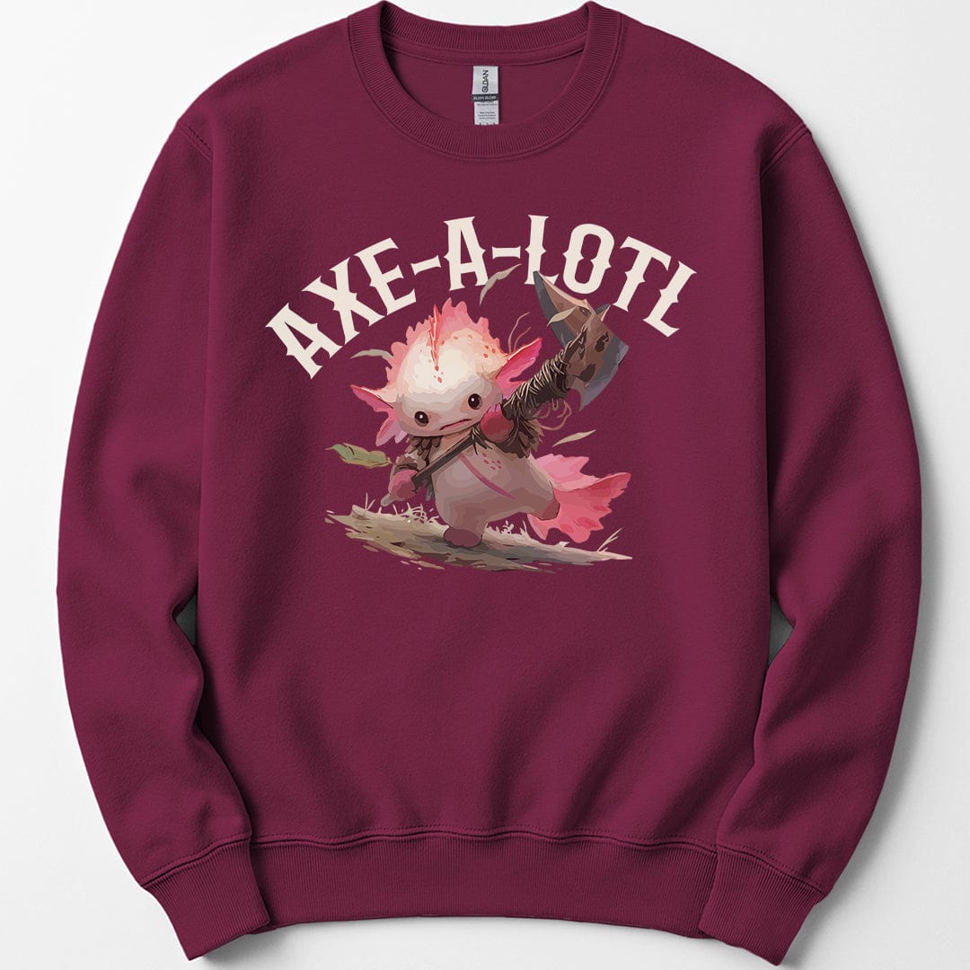 Printify Sweatshirt Maroon / S Axe-A-Lotl Funny Axolotl DnD Sweatshirt