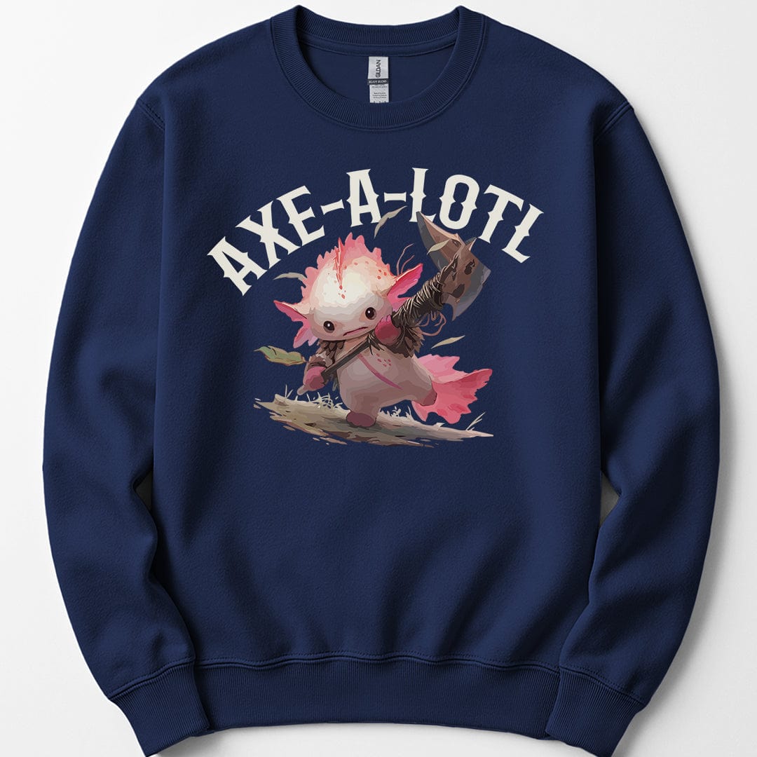 Printify Sweatshirt Navy / S Axe-A-Lotl Funny Axolotl DnD Sweatshirt