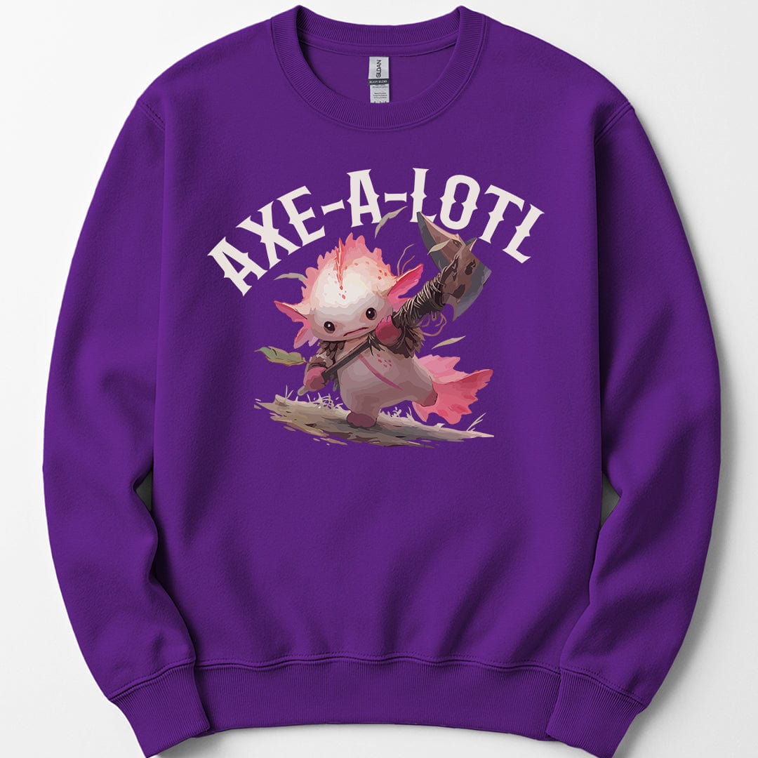 Printify Sweatshirt Purple / S Axe-A-Lotl Funny Axolotl DnD Sweatshirt