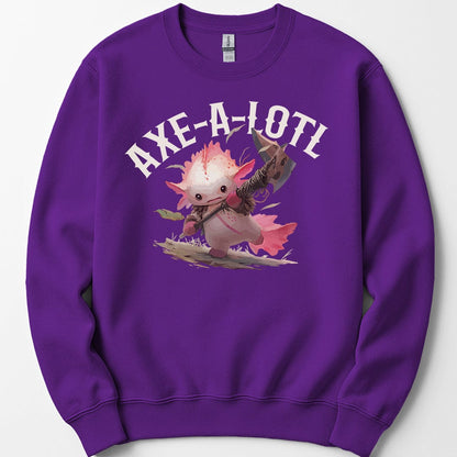Printify Sweatshirt Purple / S Axe-A-Lotl Funny Axolotl DnD Sweatshirt