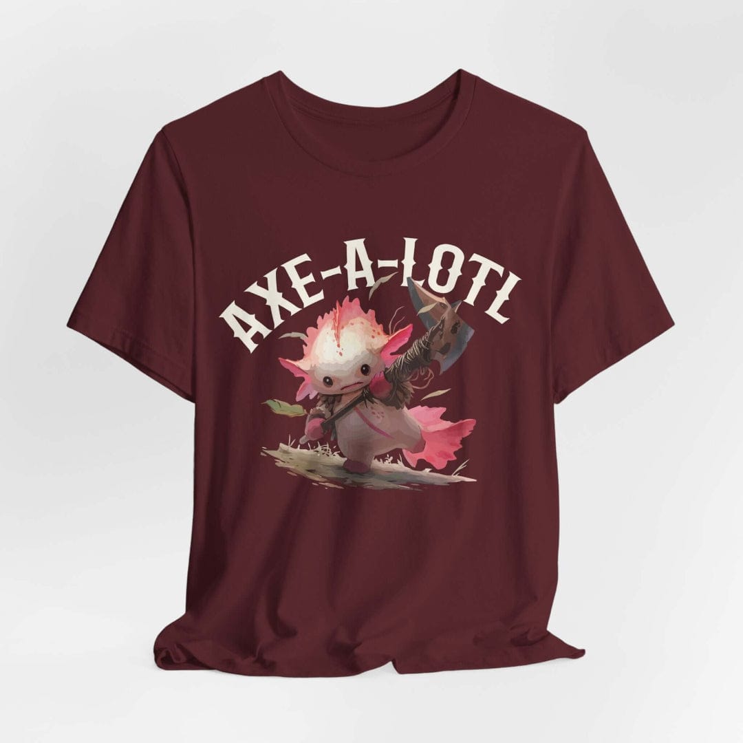 Printify T-Shirt Maroon / S Axe-A-Lotl Funny DnD T-Shirt