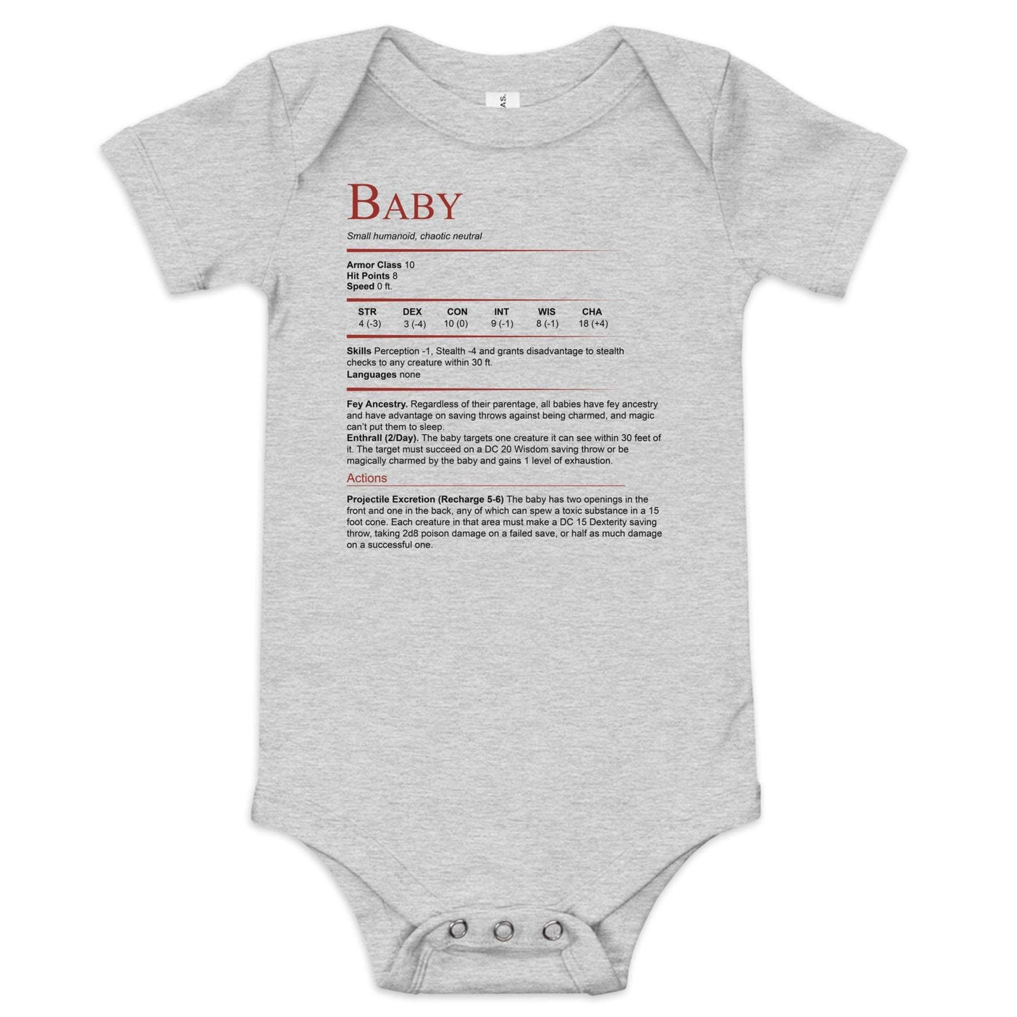DnD Baby Stat Block Bodysuit – Funny Dungeons & Dragons Gift for New Parents Baby Bodysuit Athletic Heather / 3-6m