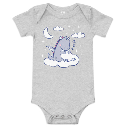 Sleeping Dragon Baby Onesie – Cute Fantasy Themed Infant Bodysuit Baby Bodysuit Athletic Heather / 3-6m