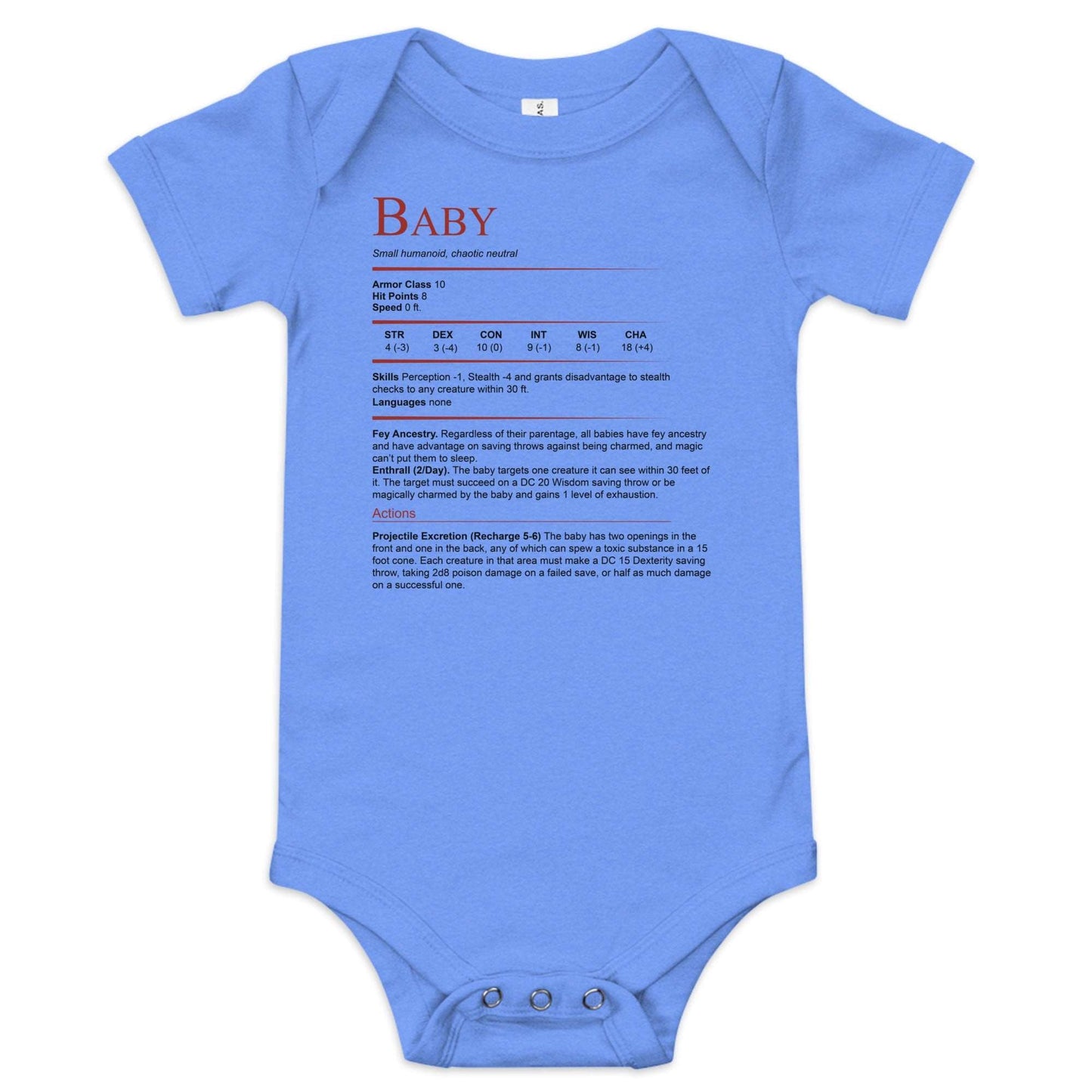 DnD Baby Stat Block Bodysuit – Funny Dungeons & Dragons Gift for New Parents Baby Bodysuit Heather Columbia Blue / 3-6m