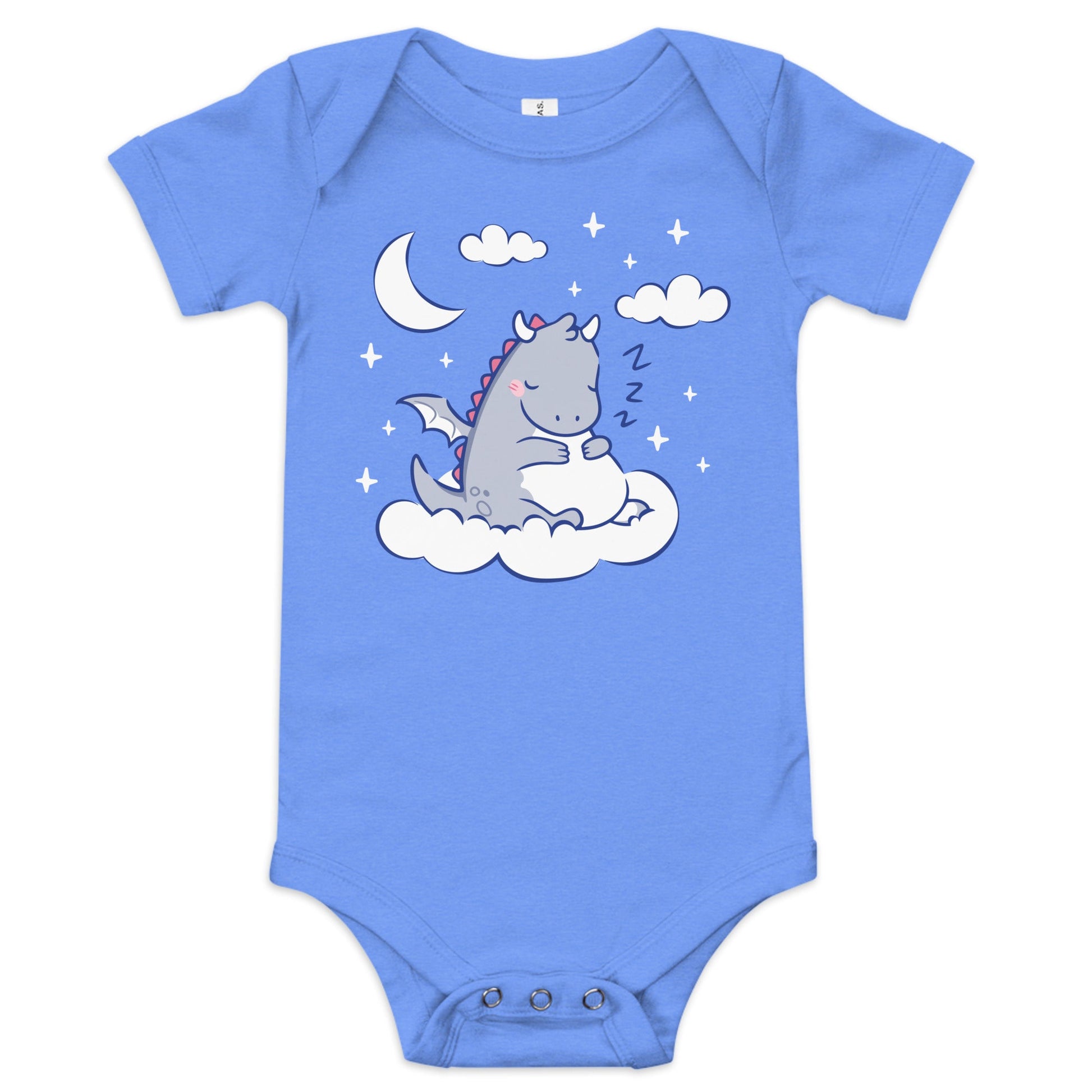 Sleeping Dragon Baby Onesie – Cute Fantasy Themed Infant Bodysuit Baby Bodysuit Heather Columbia Blue / 3-6m