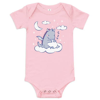Sleeping Dragon Baby Onesie – Cute Fantasy Themed Infant Bodysuit Baby Bodysuit Pink / 3-6m