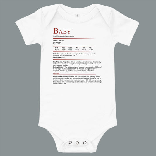 DnD Baby Stat Block Bodysuit – Funny Dungeons & Dragons Gift for New Parents
