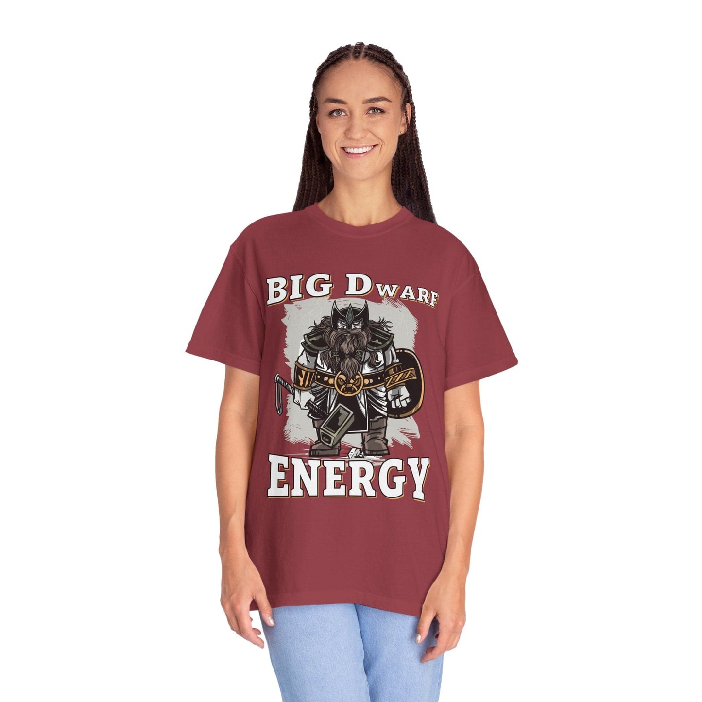 Printify T-Shirt Big D (Dwarf) Energy T-Shirt - Funny Fantasy Dwarf Tee - Comfort Colors