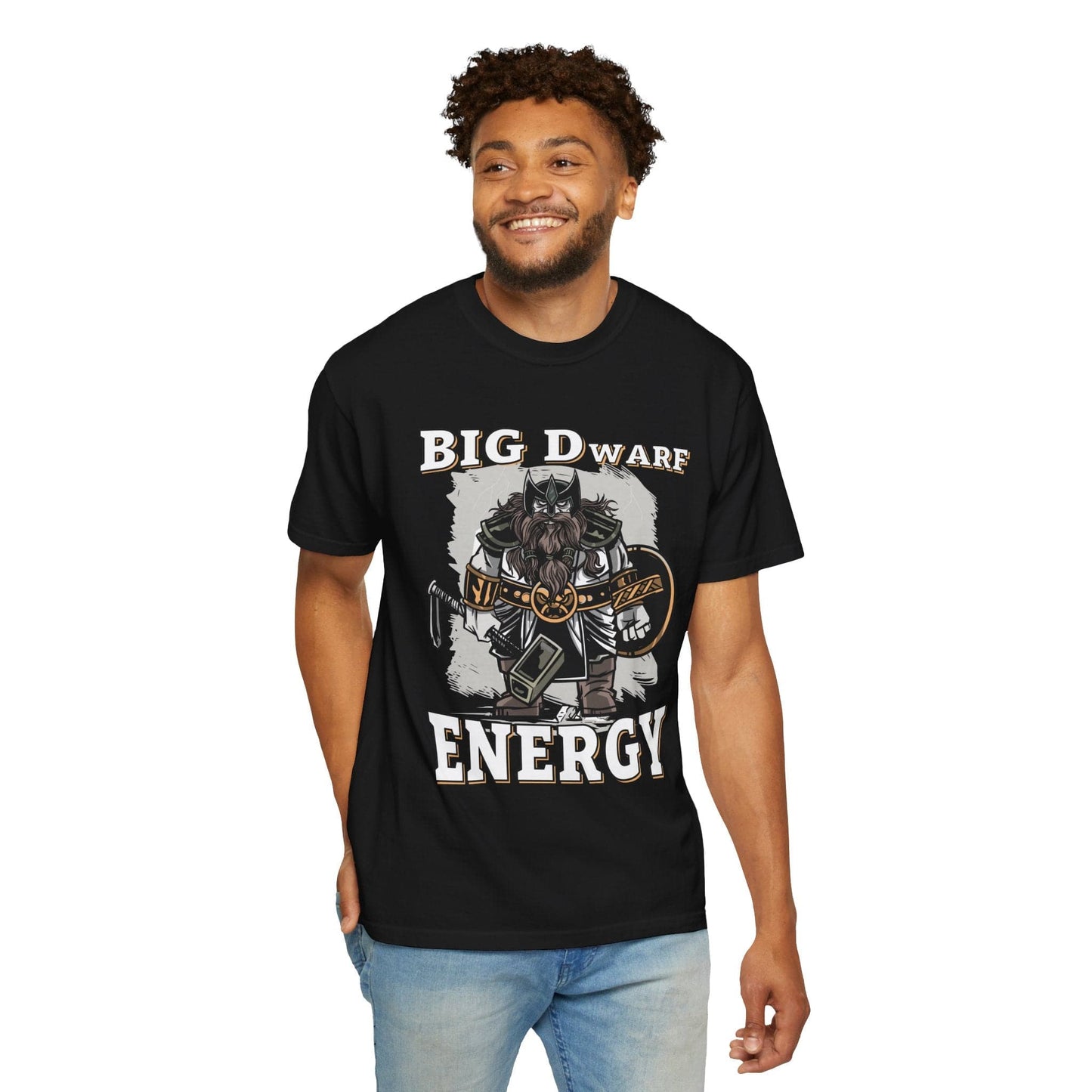 Printify T-Shirt Big D (Dwarf) Energy T-Shirt - Funny Fantasy Dwarf Tee - Comfort Colors