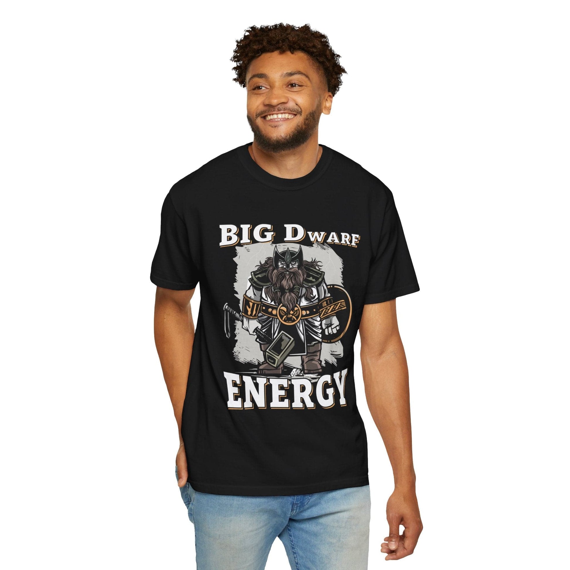 Printify T-Shirt Big D (Dwarf) Energy T-Shirt - Funny Fantasy Dwarf Tee - Comfort Colors