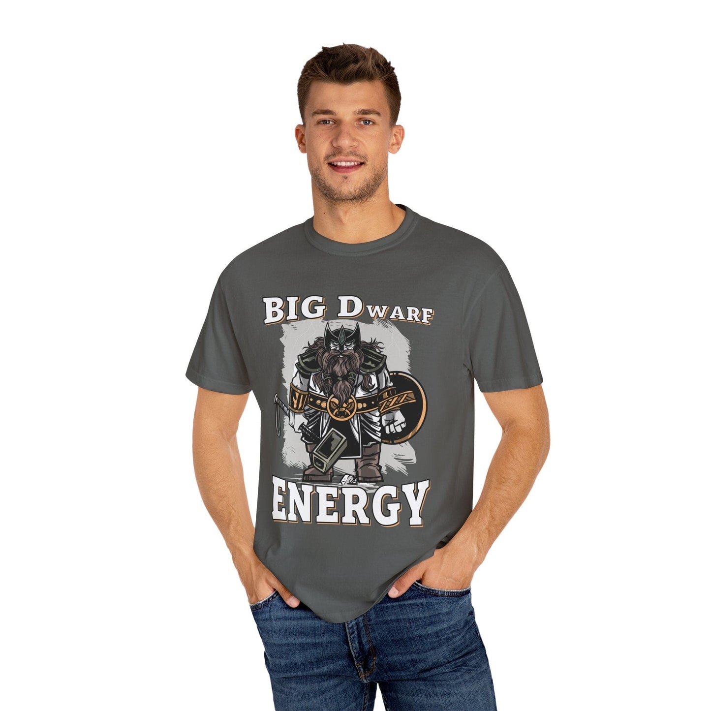 Printify T-Shirt Big D (Dwarf) Energy T-Shirt - Funny Fantasy Dwarf Tee - Comfort Colors