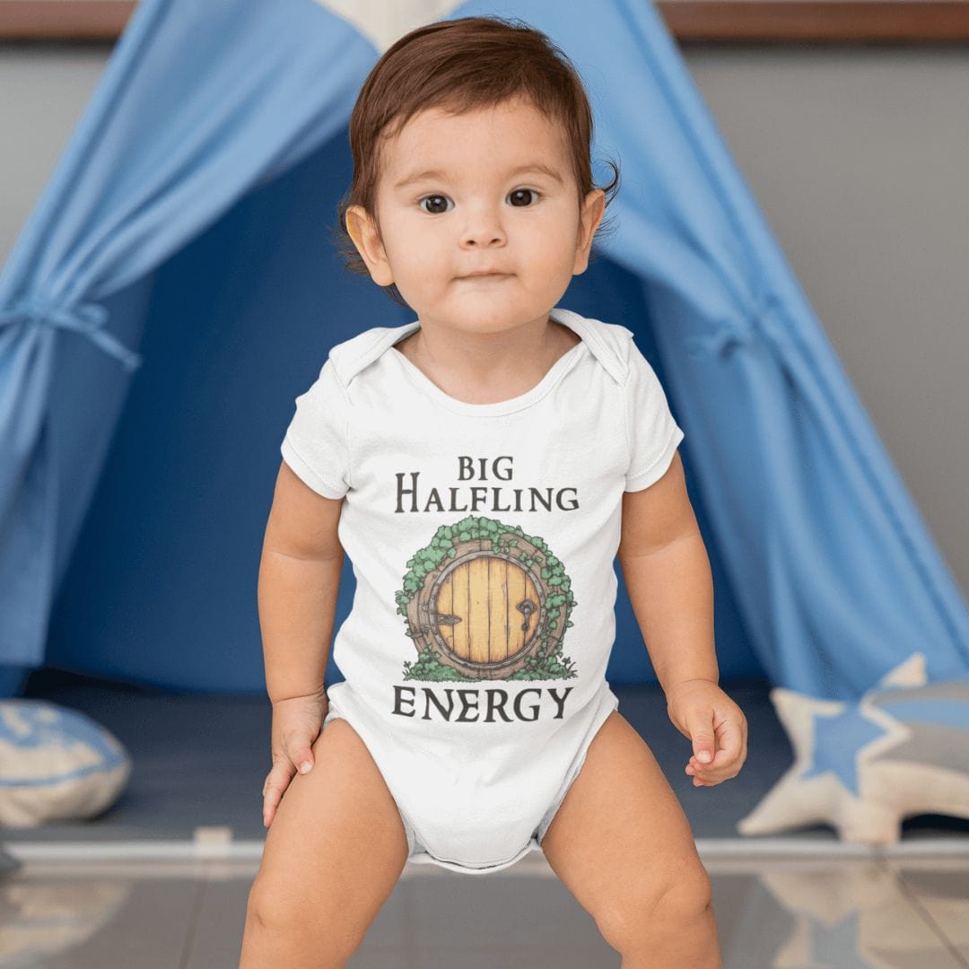 Printify Kids clothes Big Halfling Energy LOTR Baby Bodysuit